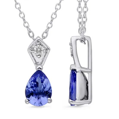 Kallati Pear Tanzanite & Diamond Accent Pendant in 14K White Gold