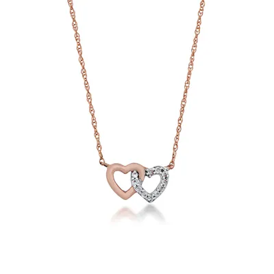 Diamond Accent Double Heart Necklace in 10K Pink Gold