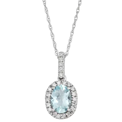 Genuine Oval Aquamarine Fashion Pendant with 1/10 ct. tw. Diamond Halo & Bail in 10K White Gold - CP1740C-AQD