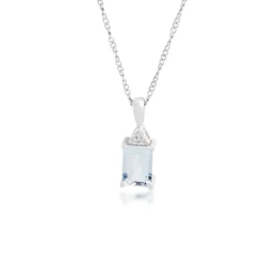 Emerald Cut Aquamarine & Created White Sapphire Pendant in Sterling Silver