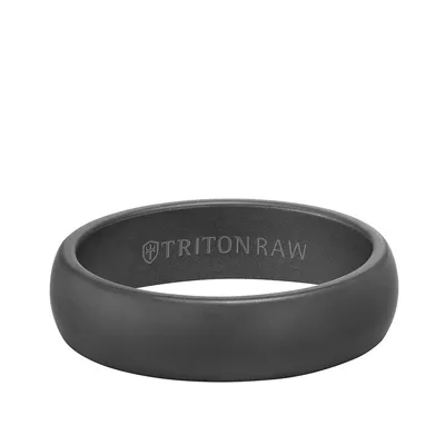 Triton Men's 6mm Tungsten Raw Step Edge Wedding Ring With Sandblast Finish and Black Interior - 11-RAW0124BC6-G