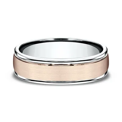 Benchmark Men's 6.0mm Wedding Band with Brushed Center 14K Rose and White Gold - ALCF21603114K