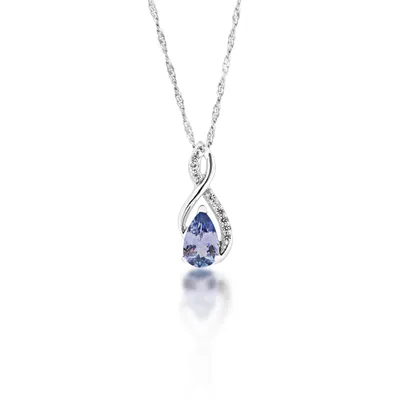 Genuine Pear-Shaped Tanzanite Fashion Pendant with White Sapphire Accent in Sterling Silver - PF762344