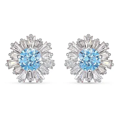 Swarovski Sunshine Blue Crystal Flower Stud Earrings in Silver Rhodium Plating