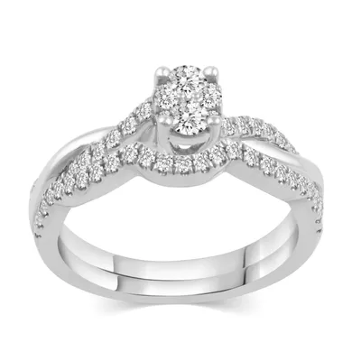 Fairytale Diamonds 1/2 ct. tw. Oval Composite Wedding Set with Twisted Gold and Diamond Band Design 10K White