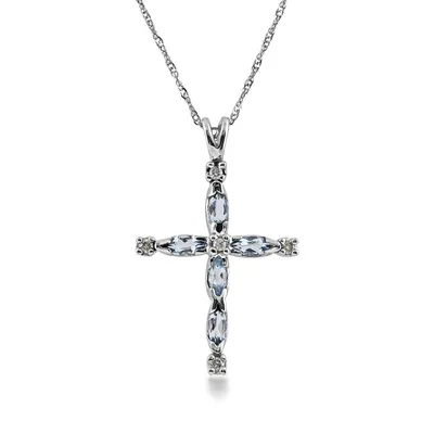 Aquamarine and Diamond Accent Cross in 10K White Gold - WHP2708-AQUAD