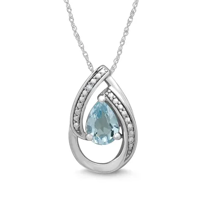 Blue Topaz and Diamond Accent Pendant in 10K White Gold - GP1016PSBT