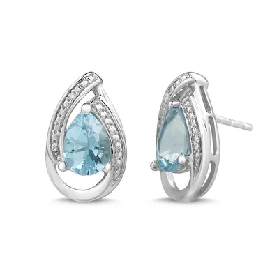 Swiss Blue Topaz Fashion Earrings in 10K White Gold - GS0022ERSBT