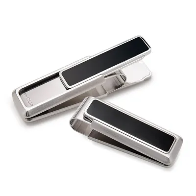 M-Clip Brushed Finish with Black Enamel Money Clip