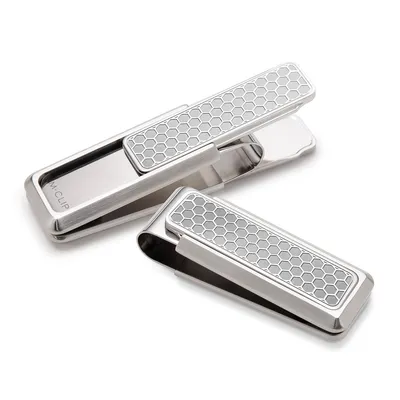 M-Clip Brushed Finish with Etched Honeycomb Money Clip