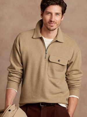 Brushed Waffle-Knit Half-Zip Polo Shirt