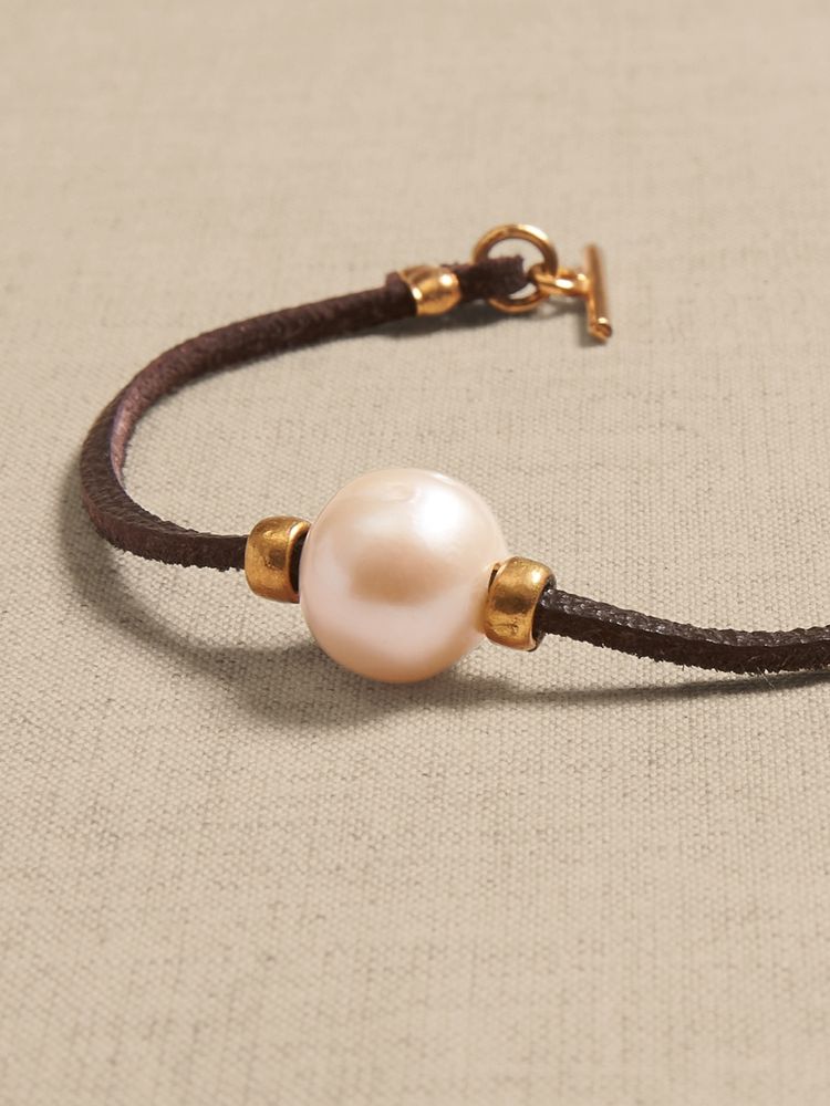 Aureus + Argent | Pearl & Leather Bracelet
