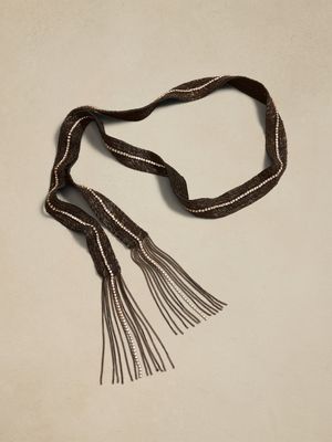 Embellished Ribbon & Crystal Lariat Necklace