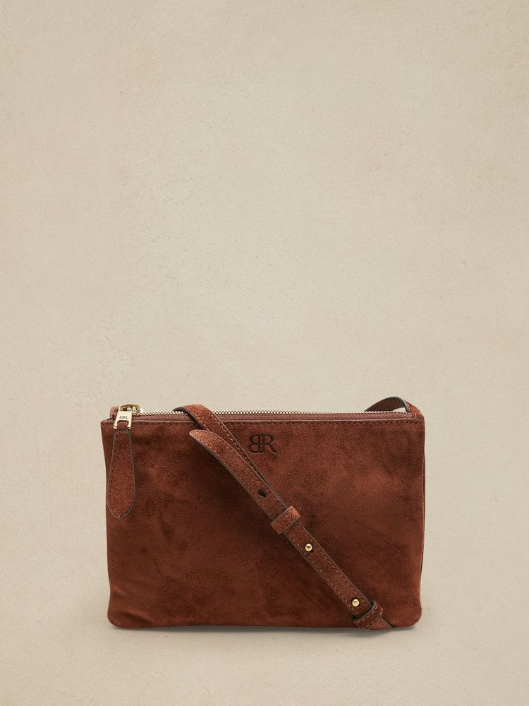 Suede Double-Pouch Crossbody