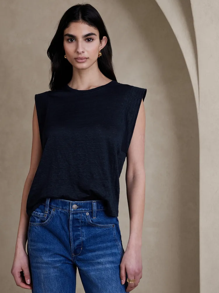 Linen Sharp-Shoulder T-Shirt