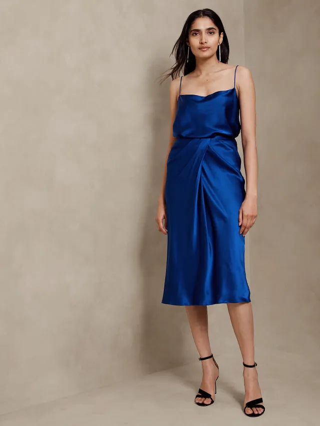 knee length dresses for ladies Banana Republic Black Strapless Asymmetric Midi Dress
