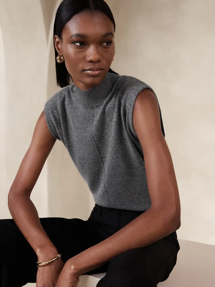 Franca Cashmere Padded-Shoulder Top