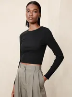 Ribbed Long-Sleeve Crop T-Shirt