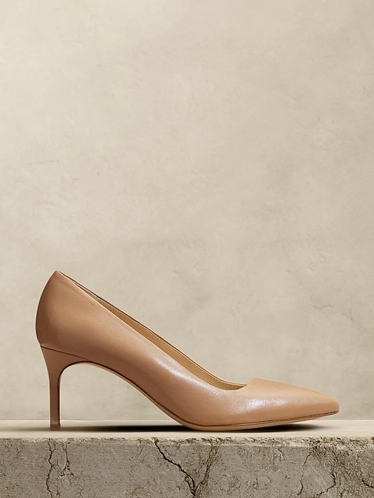 Arden Mid-Heel Leather Pump
