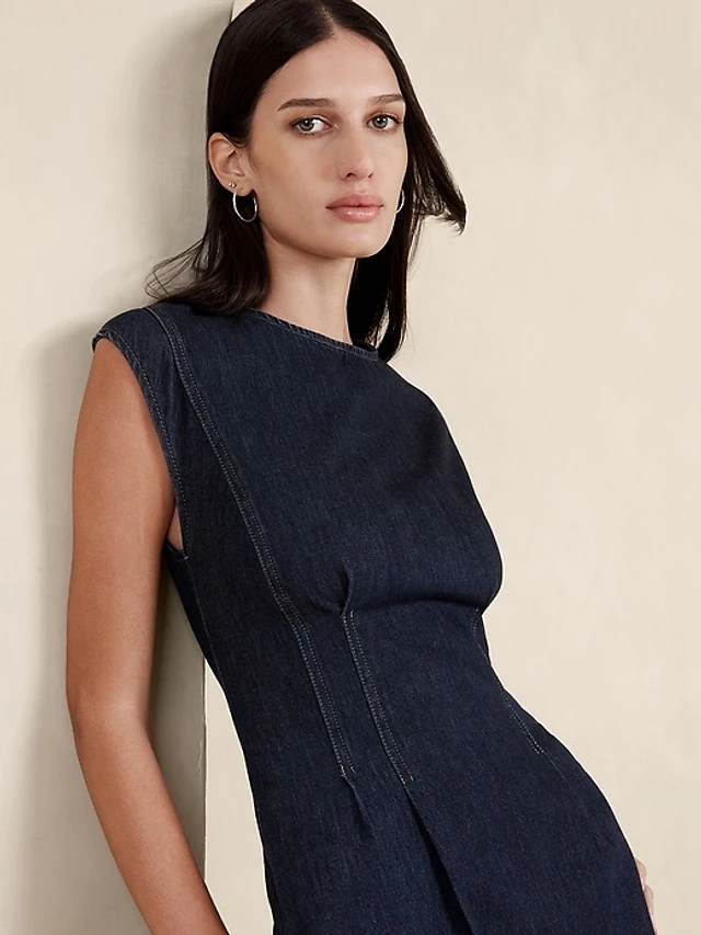 sndys boat linen dress Sculpted Linen Dress – Sleeveless Midi Dress with Slit main image 1