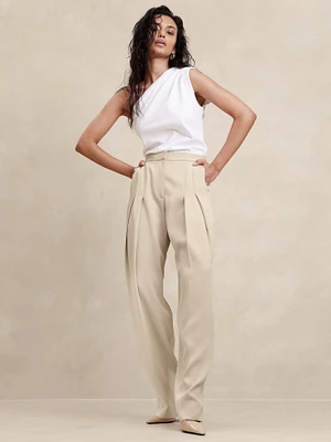 High-Rise Pleated Viscose Twill Pant