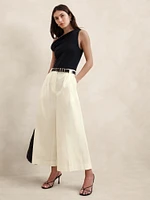 Pleated Wide-Leg Crop Poplin Pant