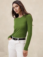 Sheer Ribbed Long-Sleeve T-Shirt