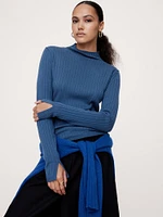 Ribbed Merino Mock-Neck Sweater