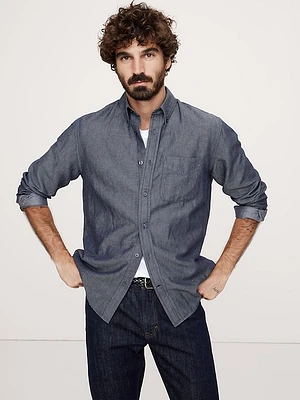 Standard-Fit Linen-Cotton Pique Shirt