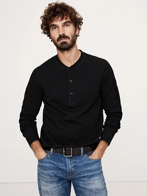 Slub Double-Knit Henley T-Shirt