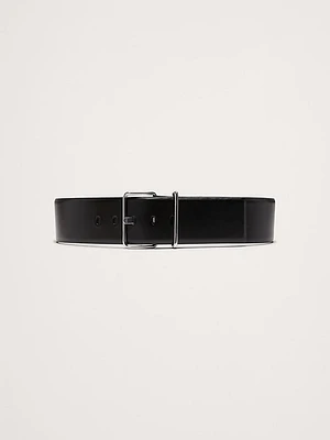 Leather Square-Buckle Waist Belt