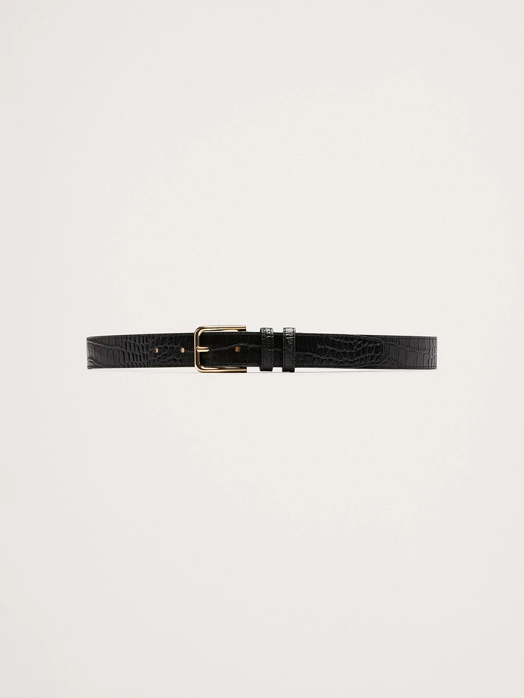 Topstitched Embossed Leather Belt