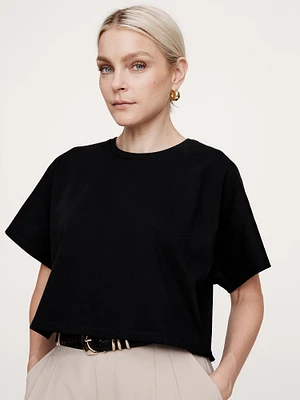 Cotton Boxy-Crop Dolman T-Shirt