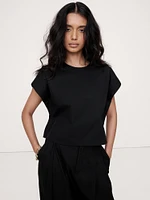 Cotton Sharp-Shoulder Cropped Top