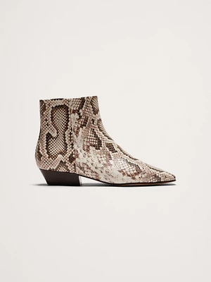 Italian Snake-Print Leather Ankle Boot