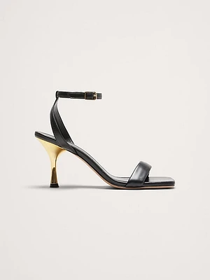 Italian Metallic-Leather Flare-Heel Sandal