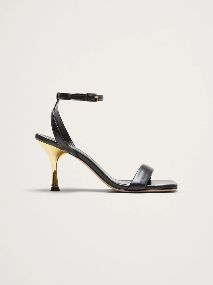 Italian Leather Flare-Heel Sandal