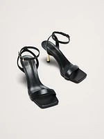 Italian Metallic-Leather Flare-Heel Sandal