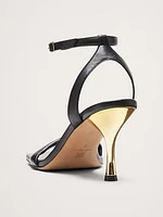 Italian Metallic-Leather Flare-Heel Sandal