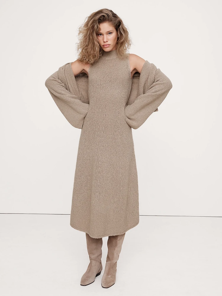 Merino-Blend Mock-Neck Midi Sweater Dress