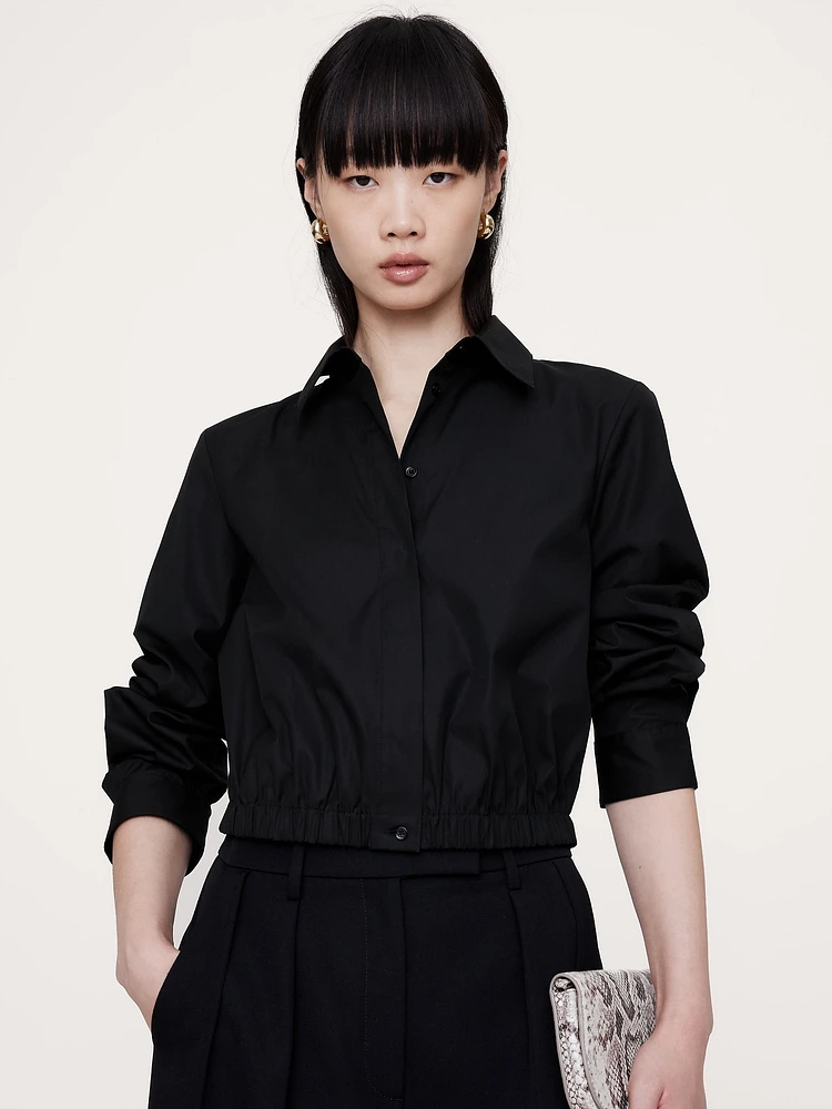 Poplin Cinched-Hem Cropped Shirt