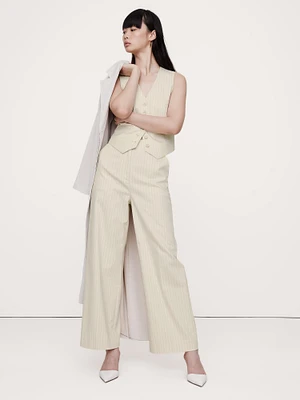 High-Rise Wide-Leg Cropped Pinstripe Pant