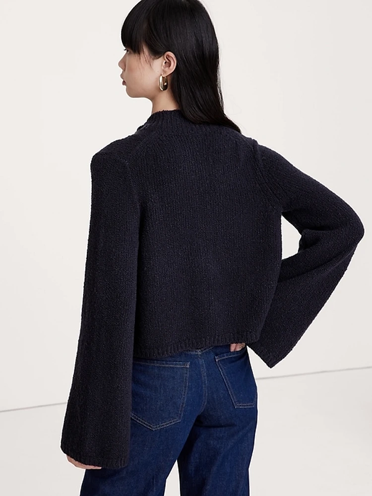Merino-Blend Flare-Sleeve Cardigan