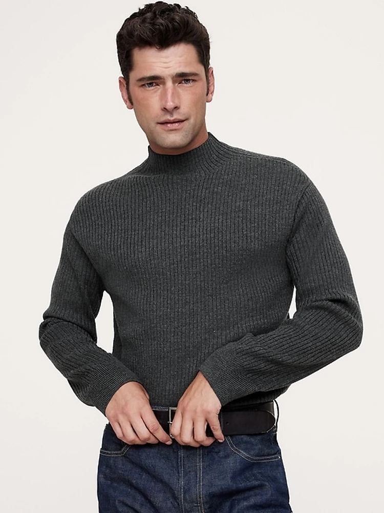 Ribbed Merino Mock-Neck Sweater