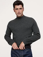 Ribbed Merino Mock-Neck Sweater