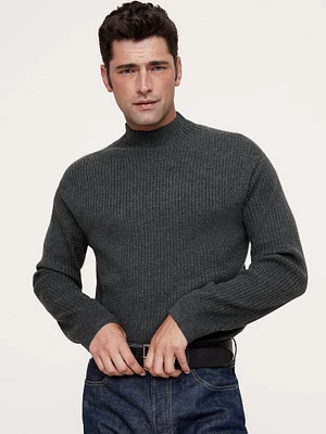 Ribbed Merino Mock-Neck Sweater