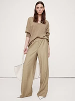 Pull-On Wide-Leg Lightweight Wool Flannel Pant