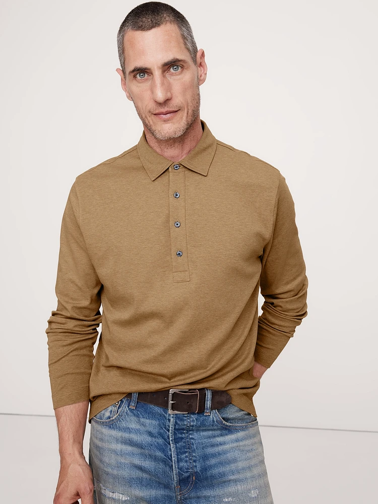 Luxury-Touch Long-Sleeve Polo Shirt