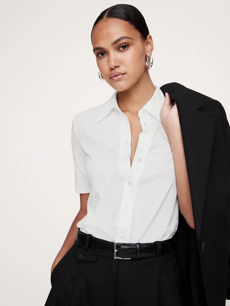 Silky Cotton Button-Down Shirt