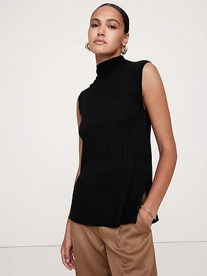 Ribbed Merino Mock-Neck Tank